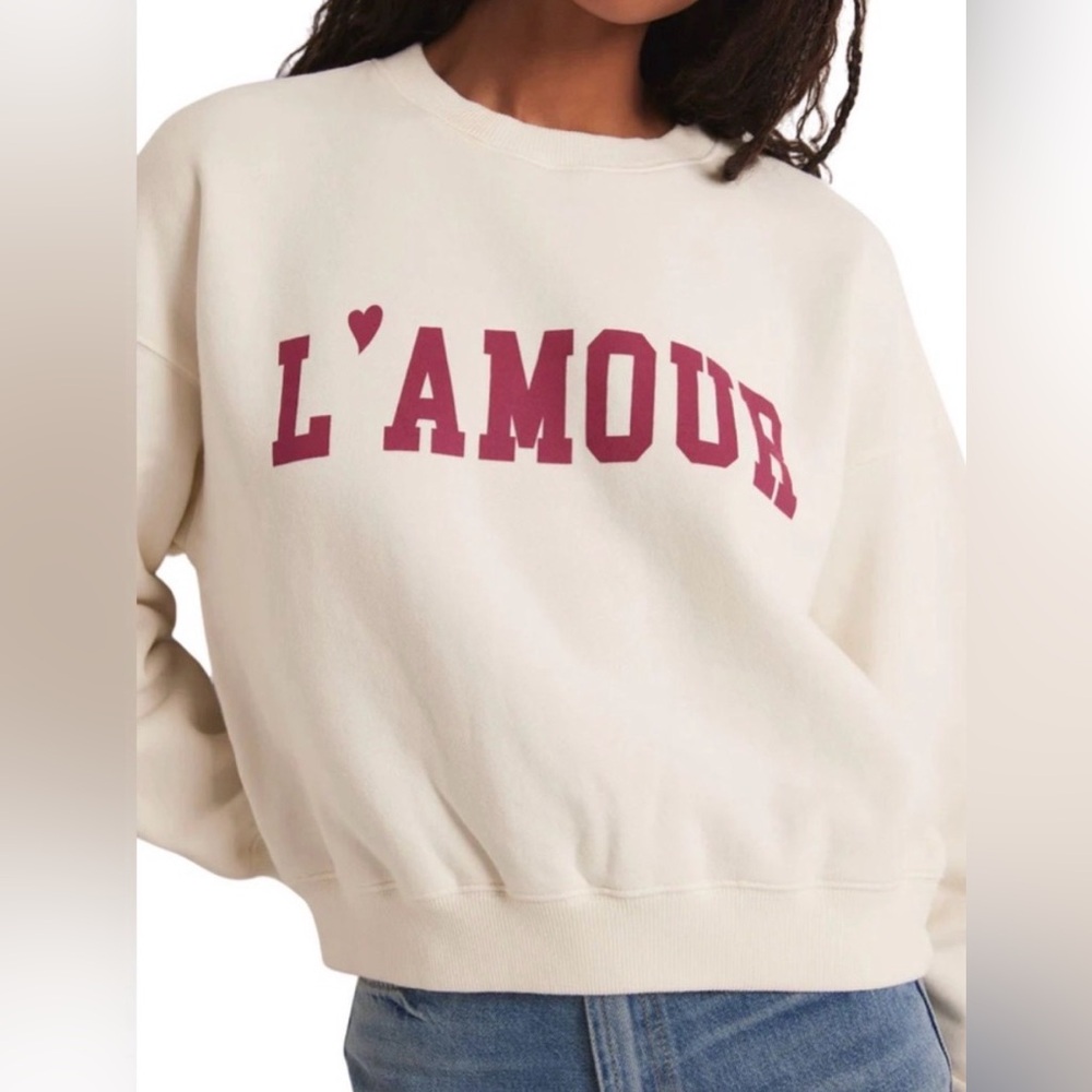 Z Supply L’Amour Oversized Relaxed Love Sweatshirt SZ SM College Whimsical